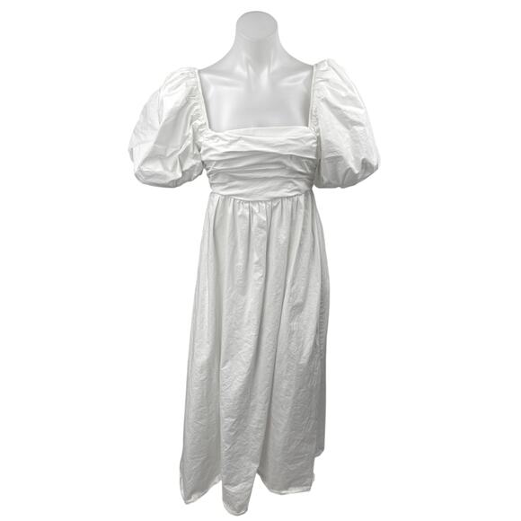 Zara Women's White Short Puff Sleeve Square Neck Zipper Maxi A-Line Dress Size S - Picture 1 of 5